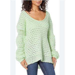 Free People Crashing Waves Pullover Sweater Small Mint Green Boho Cozy Soft $128